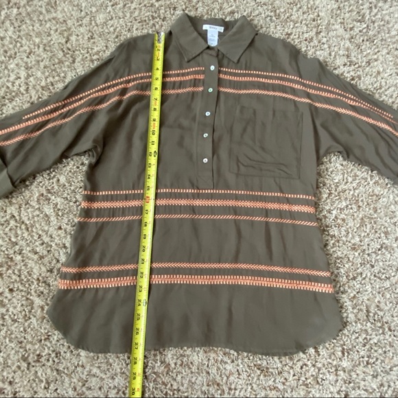 Anthro Esley Small Olive Green Pink Blouse Top - Picture 7 of 8